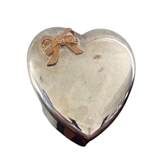Vintage Silver Heart Ring Gold Bow Accent Decor Jewelry/Trinket Regency 5”L 2”H - Picture 1 of 9
